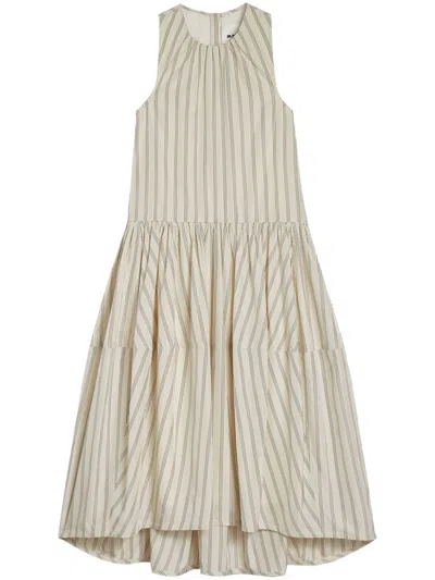 Jil Sander Striped Midi Dress In Neutrals