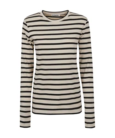 Jil Sander White Striped Cotton T-shirt In Multi