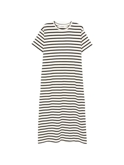 Jil Sander Striped Short Sleeve Dress In White