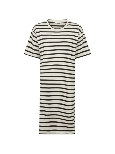 Jil Sander Striped Short-sleeve Midi Dress In White