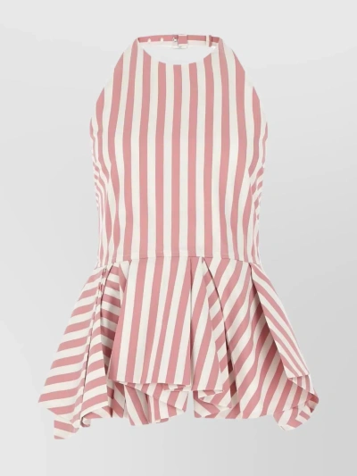 Jil Sander Striped Sleeveless Halterneck Top With Peplum Hem In Multi