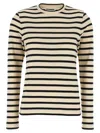 Jil Sander Fine Ribbed Off-white And Black Crew Neck Sweater