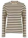 Jil Sander Fine Ribbed Off-white And Black Crew Neck Sweater