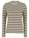 Jil Sander Fine Ribbed Off-white And Black Crew Neck Sweater