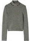 Jil Sander T-shirt In Lana A Collo Alto Con Stampa A Righe In Black