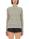 Jil Sander Fine Ribbed Off-white And Black Crew Neck Sweater
