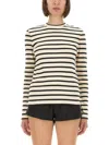Jil Sander Black And White Knitted Striped T-shirt In Cotton Woman