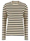 Jil Sander Fine Ribbed Off-white And Black Crew Neck Sweater