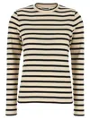 Jil Sander Fine Ribbed Off-white And Black Crew Neck Sweater