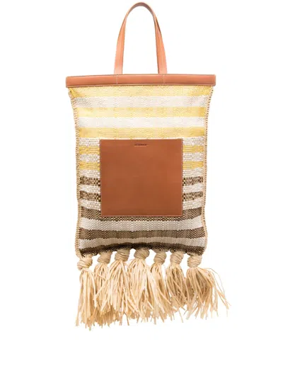 Jil Sander Striped Woven-raffia Tote Bag In Neutrals