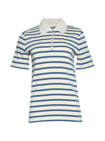 Jil Sander Striped-pattern Zip-collar Polo Shirt In Multi