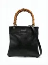 Jil Sander Structured Black Leather Shoulder Bag With Bamboo-style Handles In Black