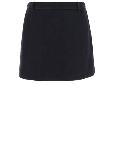 JIL SANDER STRUCTURED BLACK WOOL SKIRT WITH BELT LOOPS