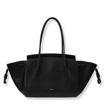 Jil Sander Structured Leather Handbag With Drawstring Detail In Black