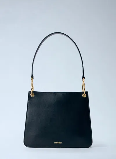 Jil Sander Structured Leather Shoulder Bag In Black