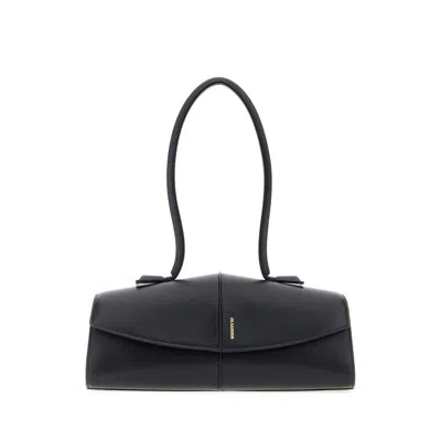 Jil Sander Structured Leather Shoulder Bag  Black
