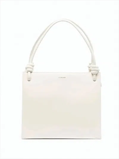 Jil Sander Structured Medium Handbag With Knotted Details In White