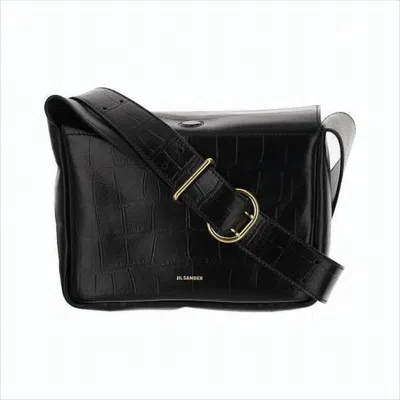 Jil Sander Structured Shoulder Bag With Embossed Crocodile Pattern In Black