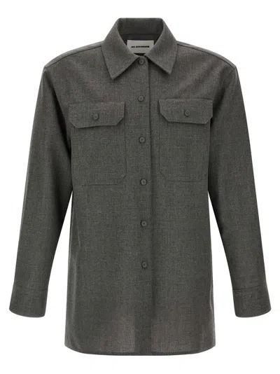 JIL SANDER STRUCTURED WOOL CANVAS SHIRT WITH MINIMALIST DESIGN
