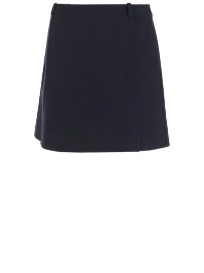 Jil Sander Structured Wool Skirt With Belt Loops In Black
