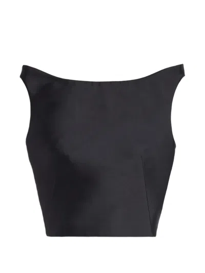 Jil Sander Silk Wool Cropped Top Off Shoulder In Black
