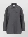 Jil Sander Relaxed Fit Grey Wool Shirt With Pearl Trim And Flap Pockets In Gray