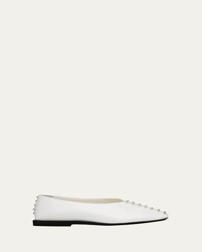 Jil Sander Studded Leather Ballerina Flats In White