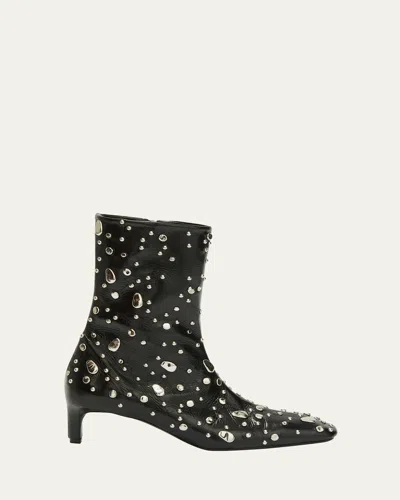 Jil Sander Studded Leather Kitten-heel Booties In Black