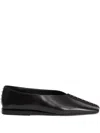 Jil Sander Pointed Toe Leather Ballerina Flats With Studs In Black