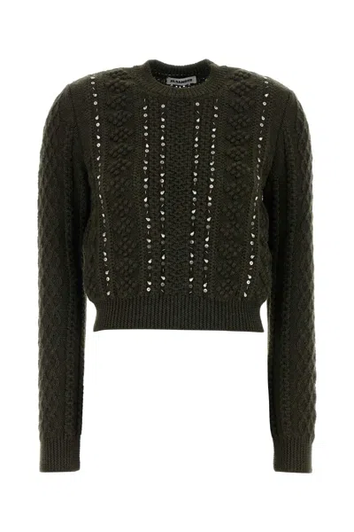 Jil Sander Studded Virgin Wool Cropped Sweater In Green