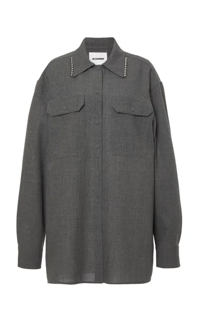 Jil Sander Studded Wool Shirt In Grey