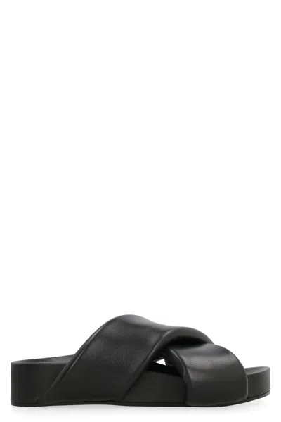 Jil Sander Stylish Black Leather Slide Sandals For Women