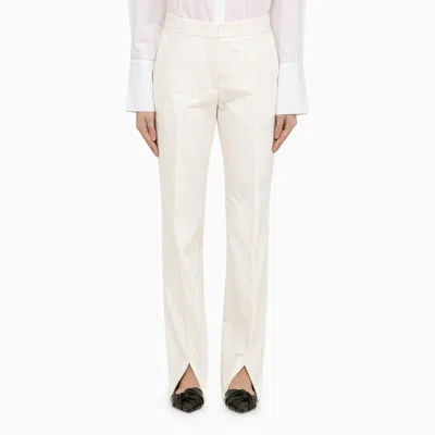 JIL SANDER STYLISH WHITE COTTON TROUSERS WITH FRONT SLITS FOR WOMEN | SS24