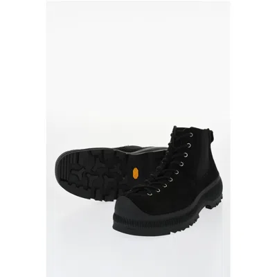 Jil Sander Suede Lace-up Chelsea Booties With Vibram Sole In Black
