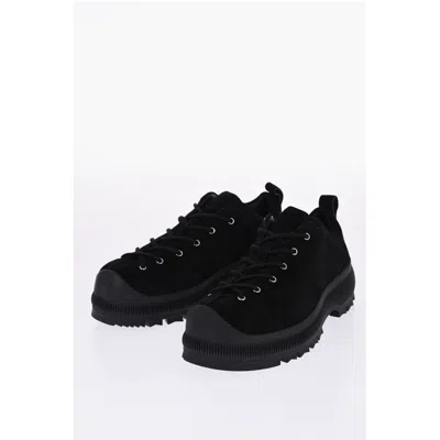 Jil Sander Suede Lace-up Sneakers With Vibram Sole In Black
