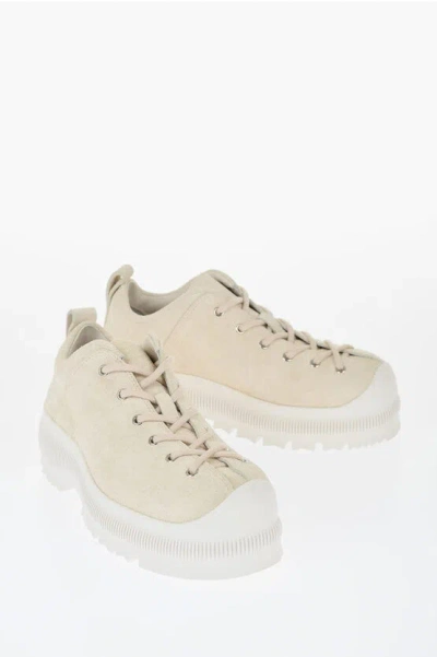 Jil Sander Suede Lace-up Sneakers With Vibram Sole In White