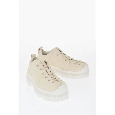 Jil Sander Suede Lace-up Sneakers With Vibram Sole In White