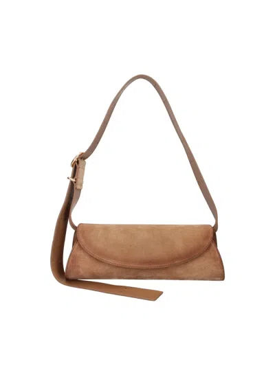 Jil Sander Suede Shoulder Bag With Flap In Brown