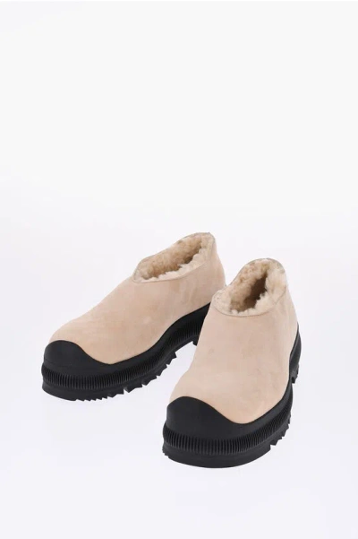 Jil Sander Suede Slip-on Sneakers With Shearling Lining In Brown