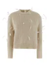 Jil Sander Long Sleeve Knit Sweater With Feather Accents In Neutral