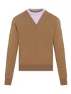 Jil Sander Brown And Lillac Double-neck Sweater In Wool Man In Brown