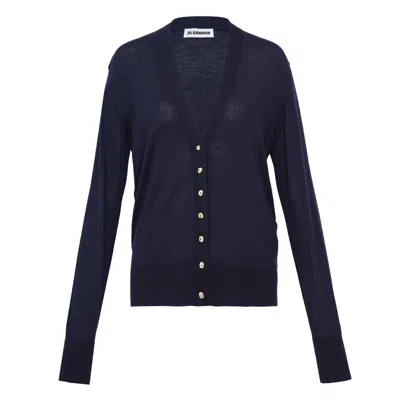 Jil Sander Crew Neck Long Sleeve Cardigan In Blue