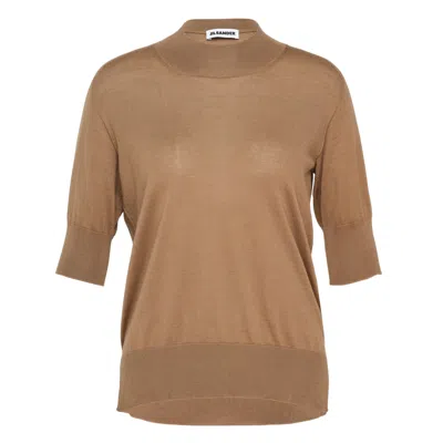 Jil Sander Superfine Cashmere Mock Neck Sweater In Brown