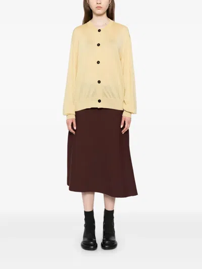 Jil Sander Superfine Crew Neck Cardigan In Yellow