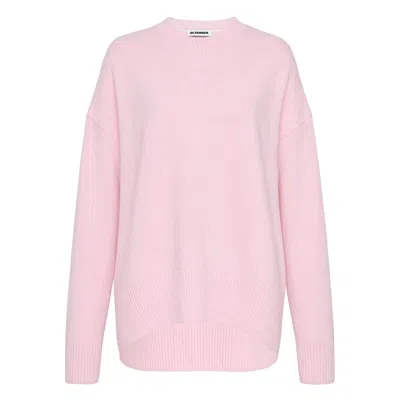Jil Sander Superfine Open Crewneck Long Sleeve Sweater In Pink