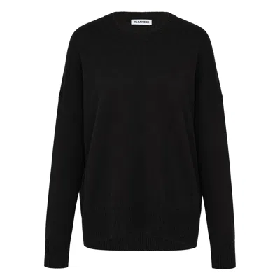 Jil Sander Superfine Open Crewneck Long Sleeve Sweater In Black