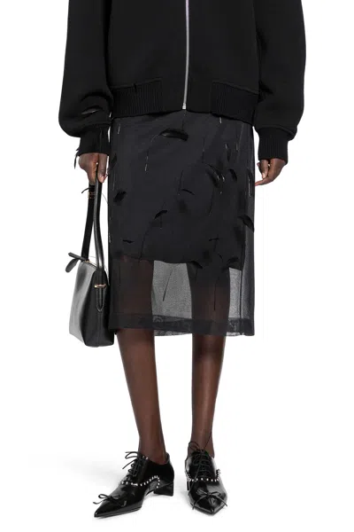 Jil Sander Superfine Silk Midi Skirt With Feathers In Black