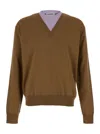 Jil Sander Brown And Lillac Double-neck Sweater In Wool Man In Beige