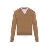 Jil Sander Brown And Lillac Double-neck Sweater In Wool Man In Beige