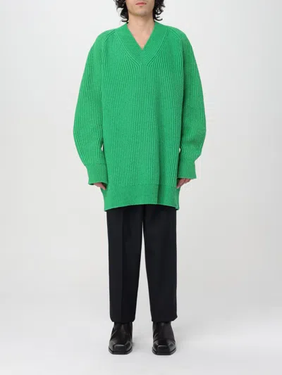 Jil Sander Oversized V Neck Ribbed Knit Sweater In Green